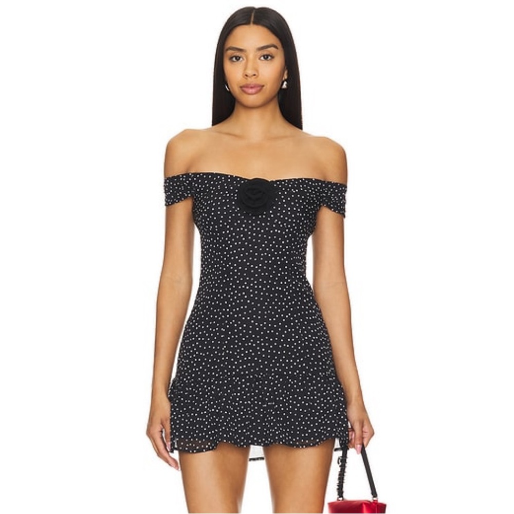 REVOLVE(More to Come) Black Polka Dot Off-Shoulder Dress